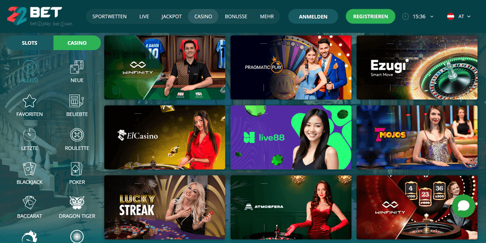 22bet casino spiele